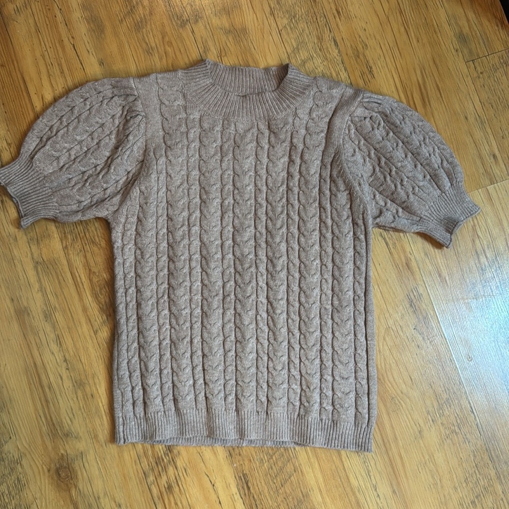 Cozy Co. Open Back Cable Knit Sweater Sz M Brown/Tan